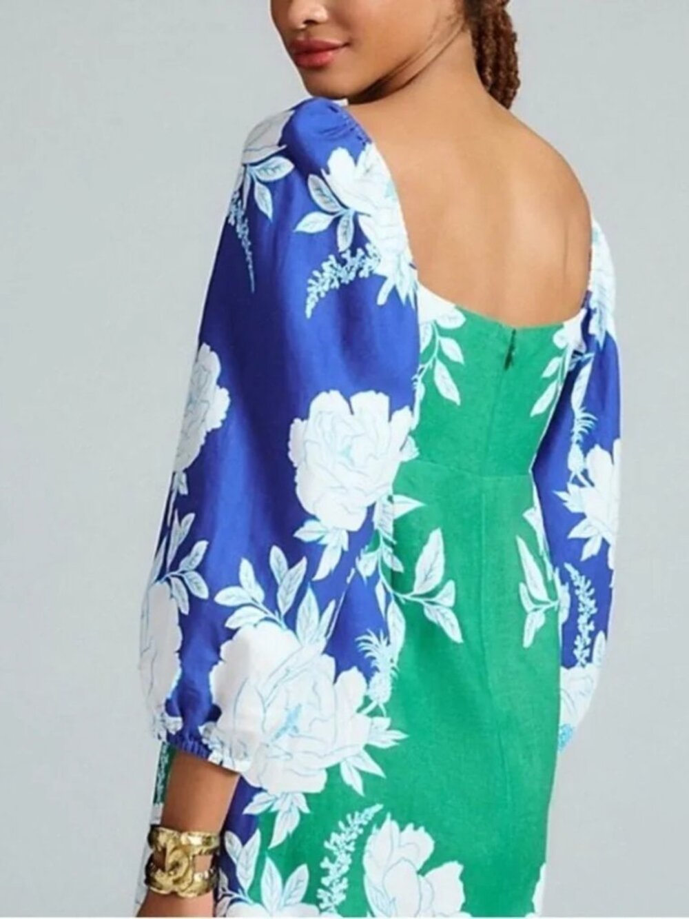 Farm Rio Soft Garden Mini Dress Linen Puff Sleeve Sweetheart Floral Blue NWT XS - Picture 5 of 10